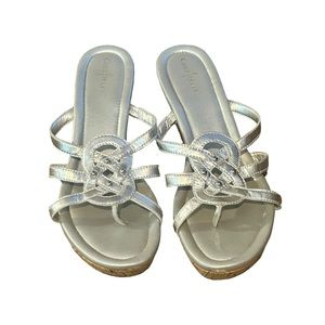 Cole Haan Shayla silver slide wedge, size 8